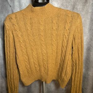 Pink Rose Camel Cable Knit Turtleneck Sweater